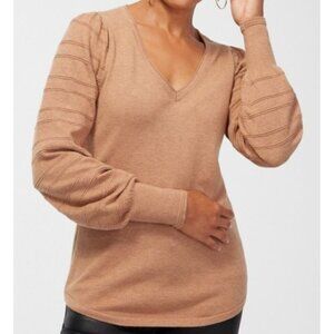 Chico's Women's Cashmere Blend Puffed Tiered Sleeve Detail Camel Sweater Size XL